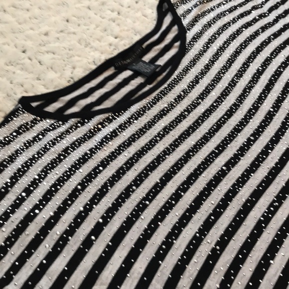 DESIGN history Black & White Stripe Silver Bling Top Cap Sleeve Round Neck L - Picture 10 of 12